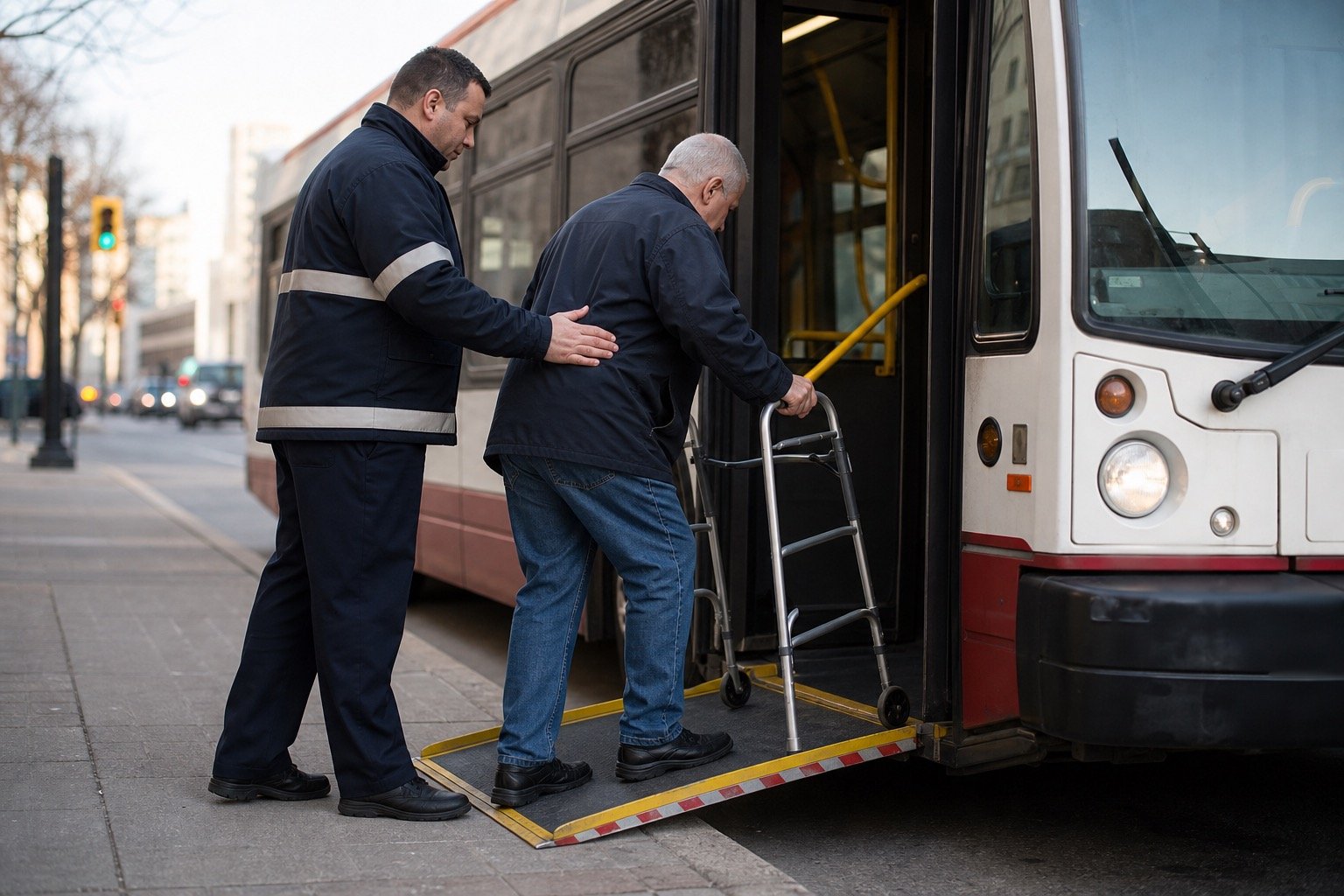 Adult using an accessible transit service