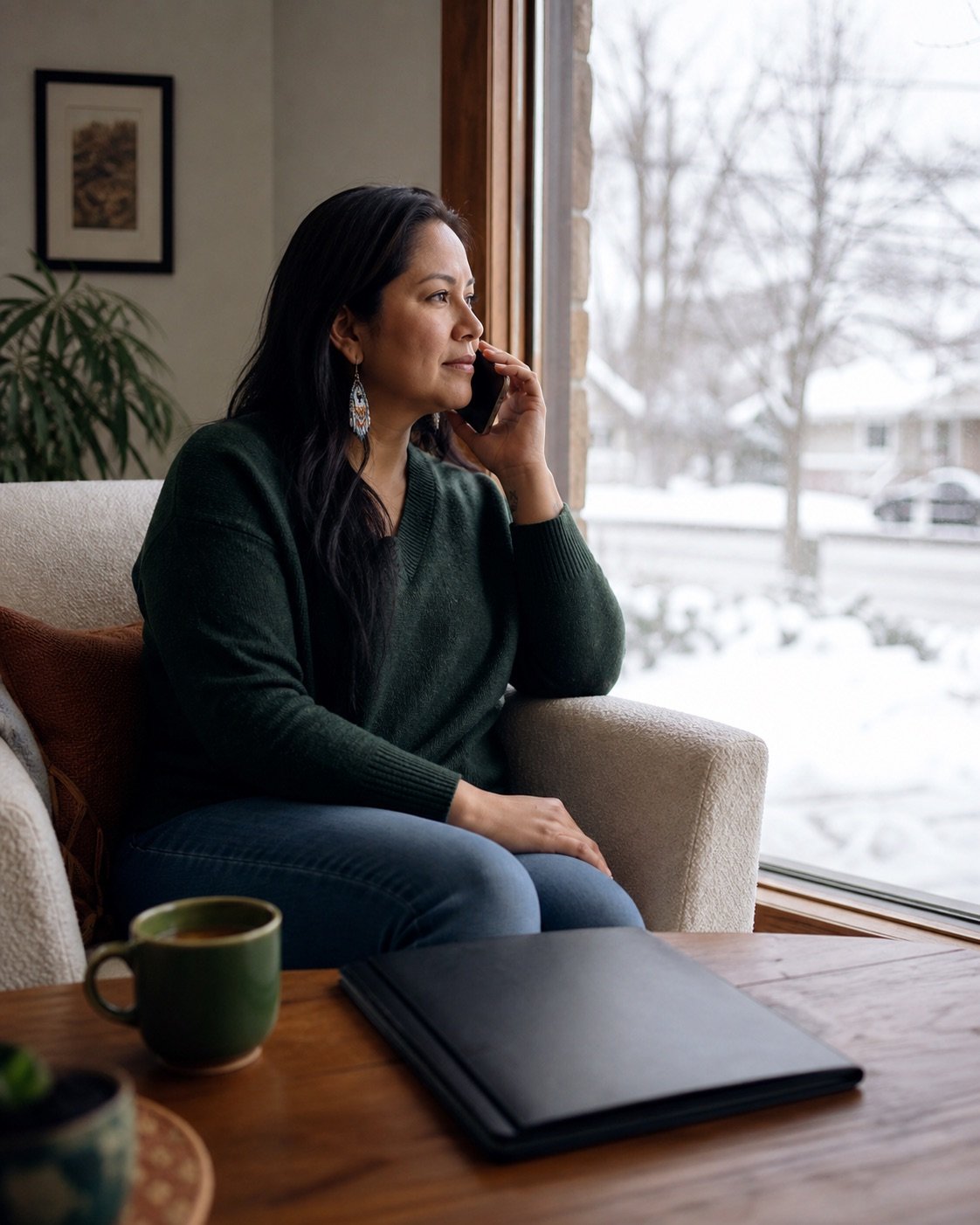 A person having a private phone conversation at home in Ottawa