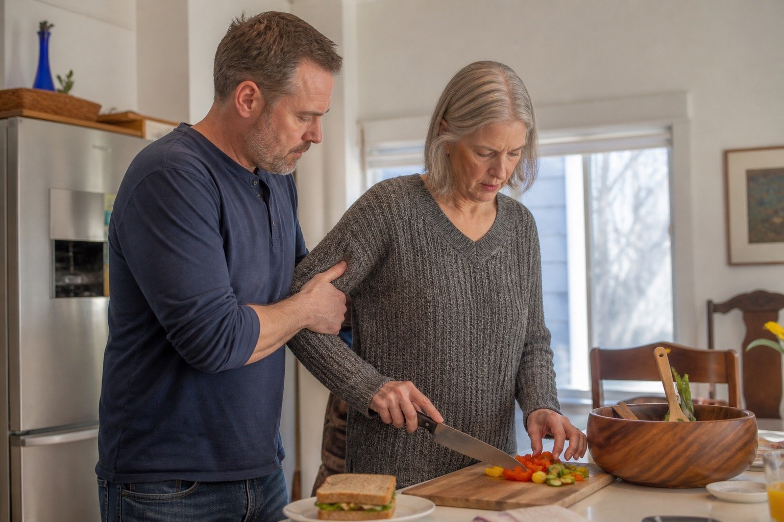Family members preparing a meal together during recovery