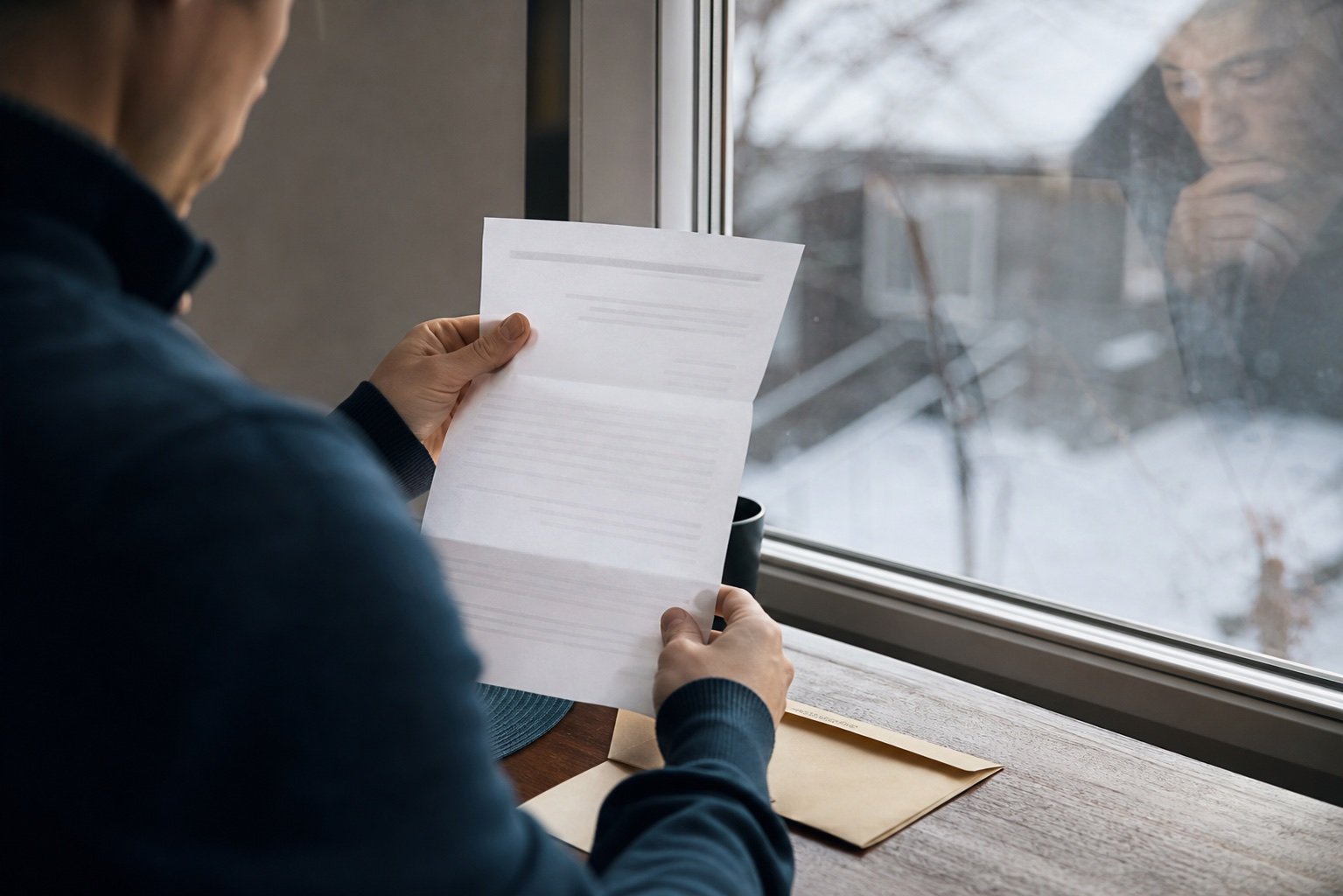 Person reading an insurer explanation over the shoulder
