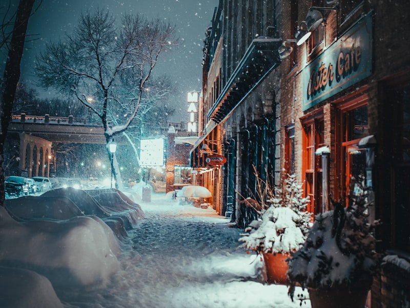 Snow-covered Ottawa street and storefronts — slip and fall accidents